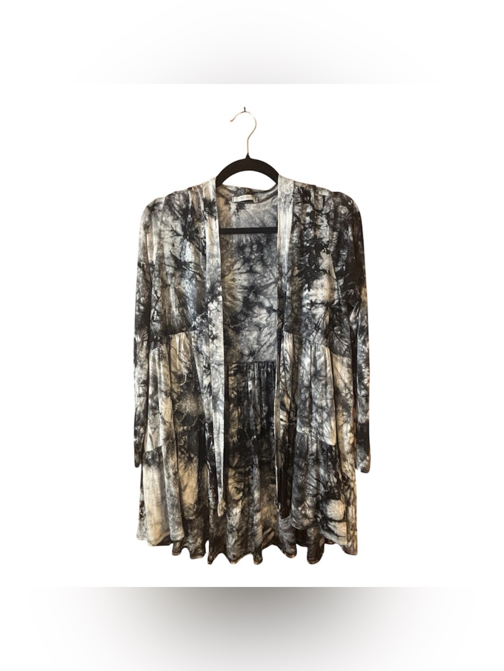 Tie-Dye Open Front Tunic Cardigan - Black & Cream